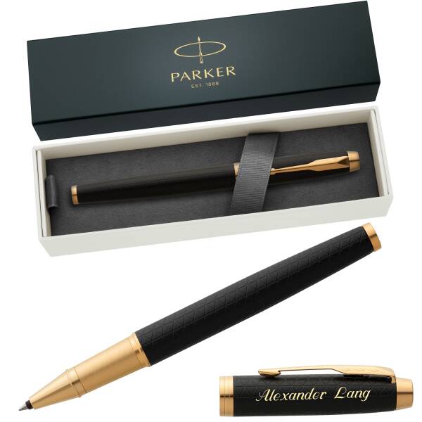 PARKER Tintenroller IM PREMIUM Black/Gold G.C. 1931660 mit persönlicher Laser-Gravur