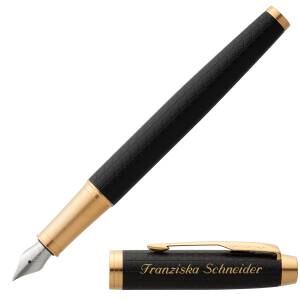 Parker Schreibset Im Premium Black/Gold G.C. mit Namen farbig personalisiert Füllfederhalter und Kugelschreiber