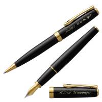 Diplomat Schreibset Excellence A2 Lack Schwarz G.C. Kugelschreiber Füllfederhalter mit Laser-Gravur goldfarbene Beschläge