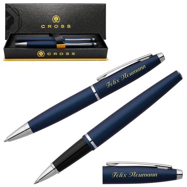 CROSS Schreibset CALAIS Kugelschreiber Tintenroller mit Laser-Gravur - Farbe wählbar: