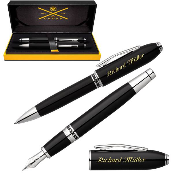 CROSS Schreibset PEERLESS Kugelschreiber Füllfederhalter mit Laser-Gravur - Farbe wählbar: