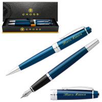 CROSS Schreibset BAILEY Blau-Lack Kugelschreiber Füllfederhalter mit Laser-Gravur