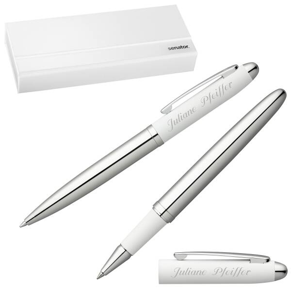 Senator Schreibset Nautic Kugelschreiber Tintenroller mit Laser-Gravur und Geschenk-Etui - Farbe wählbar -