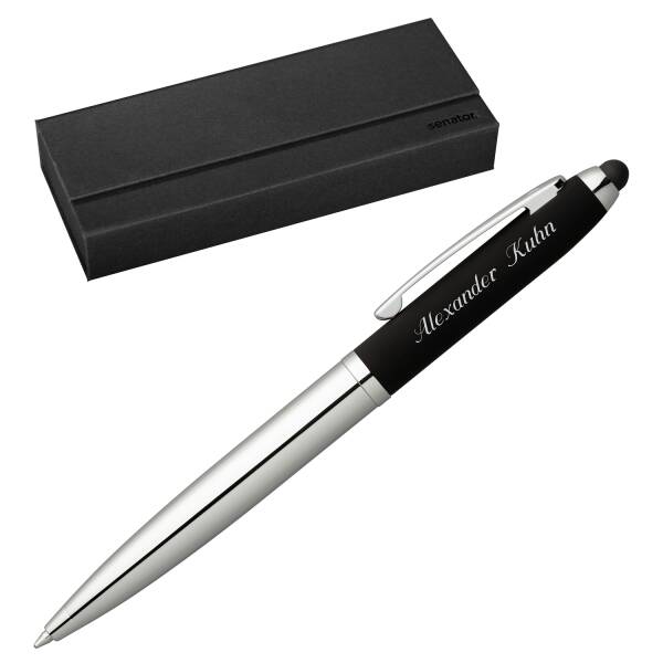 Senator Kugelschreiber Nautic Soft Schwarz Touch Pad Pen mit Laser-Gravur und Geschenk-Etui