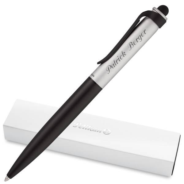 Pelikan Kugelschreiber Stylus Stola II Schwarz-Silber mit persönlicher Laser-Gravur matt lackiert