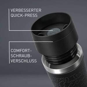 Emsa Thermobecher Travel Mug 360 ml mit persönlicher Rund-Gravur gelasert Edelstahl Soft-Touch-Manschette Quick Express Verschluss