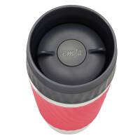 Emsa Thermobecher Travel Mug Easy Twist Koralle 360 ml mit Rund-Gravur gelasert Edelstahl Soft-Touch-Manschette mit Komfort-Drehverschluss