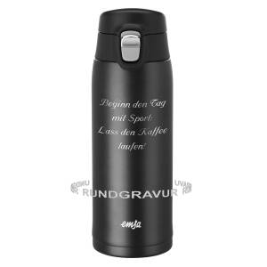 Emsa Thermobecher Travel Mug Light 0,4 L Schwarz mit persönlicher Rund-Gravur gelasert und Flip-Deckel Verschluss