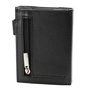 Cadenis Slim Wallet mit Laser-Gravur Münzfach RFID-Schutz für bis zu 5 Kreditkarten Rindsleder Schwarz hoch 9 x 7,5 cm