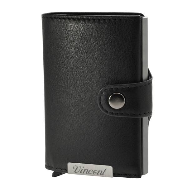 Cadenis Slim Wallet Elegance mit Laser-Gravur RFID-Schutz für bis zu 10 Kreditkarten Leder Schwarz hoch 10 x 7 cm