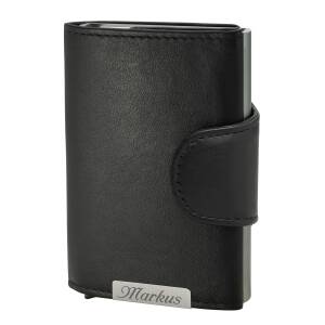 Cadenis Slim Wallet Elegance II mit Laser-Gravur RFID-Schutz für bis zu 10 Kreditkarten Leder Schwarz hoch 10 x 7 cm