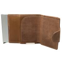 Cadenis Slim Wallet Deluxe mit Laser-Gravur Münzfach RFID-Schutz für bis zu 10 Kreditkarten Leder Braun hoch 10 x 7 cm
