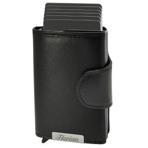 Cadenis Slim Wallet Deluxe mit Laser-Gravur Münzfach RFID-Schutz für bis zu 10 Kreditkarten Leder Schwarz hoch 10 x 7 cm