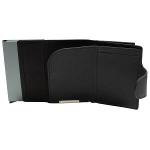 Cadenis Slim Wallet Deluxe mit Laser-Gravur Münzfach RFID-Schutz für bis zu 10 Kreditkarten Leder Schwarz hoch 10 x 7 cm