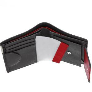 Cadenis Leder Geldbörse mit Laser-Gravur aus weichem genarbtem Rindnappa Bicolor schwarz/rot Hochformat 13 x 11 cm