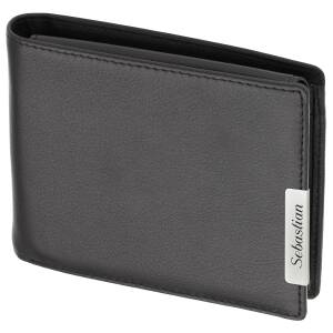 Cadenis Herren Geldbörse Brieftasche Leder mit Laser-Gravur aus Rindnappa schwarz Querformat 12 x 9,5 cm