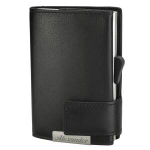 Cadenis Slim Wallet mit Laser-Gravur RFID-Schutz für bis zu 8 Kreditkarten Nappaleder Schwarz hoch 10 x 7 cm