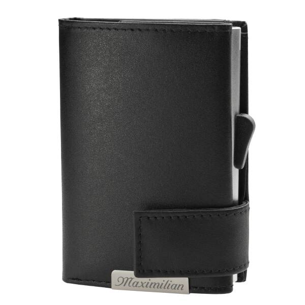 Cadenis Slim Wallet mit Laser-Gravur Münzfach RFID-Schutz für bis zu 7 Kreditkarten Leder Schwarz hoch 10 x 7 cm