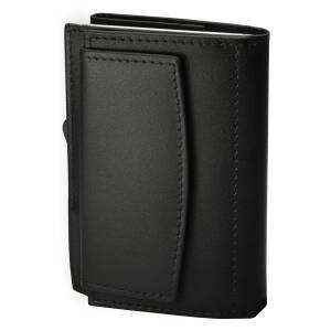 Cadenis Slim Wallet mit Laser-Gravur Münzfach RFID-Schutz für bis zu 7 Kreditkarten Leder Schwarz hoch 10 x 7 cm