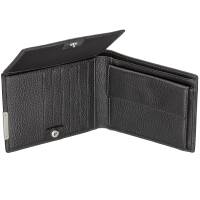 Cadenis Herren Geldbörse Brieftasche Leder mit Laser-Gravur aus feingenarbtem Rindnappa schwarz Querformat 12,5 x 10 cm