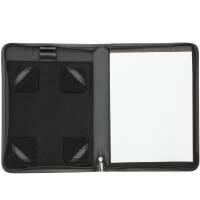 Cadenis Schreibmappe für Tablet-PC A4 mit Laser-Gravur Kunstleder schwarz variable Halterungen für verschiedene Tablet-PC Größen max. 10 Zoll