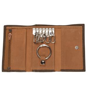 Cadenis Damen-Geldbörse mit Schlüsseltasche mit Laser-Gravur Büffelleder Dunkelbraun hoch 10 x 6 cm
