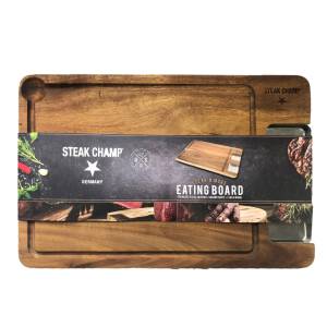 Steakchamp Servierbrett aus Akazien-Holz mit Sauciere personalisiert mit Ihrer Laser-Gravur