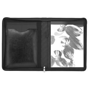 Cadenis Schreibmappe A4 mit Tablet-PC-Fach mit persönlicher Laser-Gravur Organizer aus Kunstleder schwarz mit Rundum-Reißverschluss für verschiedene Tablet-PCs max. 10 Zoll 35 x 27,5 x 5 cm