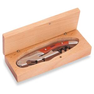 Rominox Sommeliermesser mit persönlicher Laser-Gravur Korkenzieher aus Stahl in Holzbox