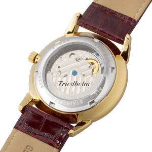 Cadenis Herren-Armbanduhr mit Laser-Gravur Automatik DG2813 Edelstahl Leder-Armband Bordeauxrot 40 mm