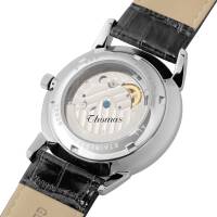 Cadenis Herren-Armbanduhr mit Laser-Gravur Automatik DG2813 Edelstahl Leder-Armband schwarz 40 mm