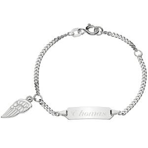 Schmuck-Pur Echt Silber Baby-ID-Armband Flügel mit Gravur 14cm