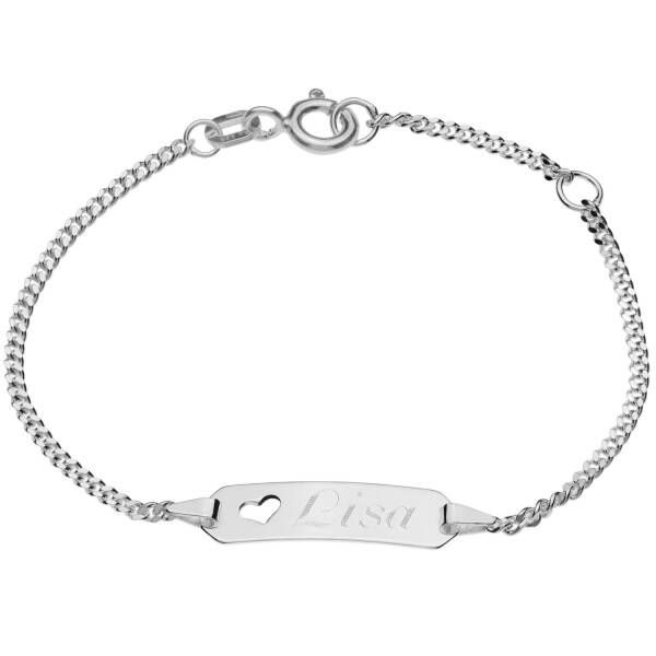 Schmuck-Pur 925/- Silber Babyarmband Mädchen ID Armband mit Herz 12 cm/14 cm mit Wunsch-Gravur (6 Zeichen)