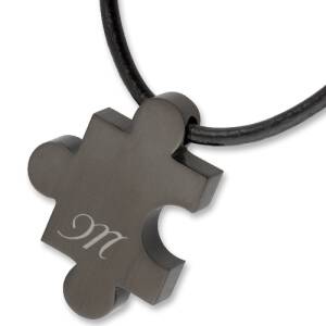 Schmuck-Pur Edelstahl-Leder-Collier Halskette Puzzle ionisiert mit Wunsch-Gravur 45 bis 48 cm einstellbar