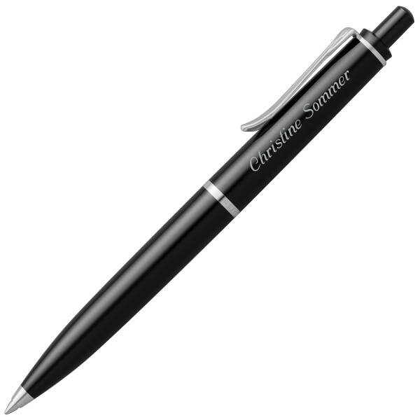 Pelikan Kugelschreiber Classic K 205 Schwarz mit Namen personalisiert Silber-glänzende Beschläge