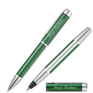 Pelikan Schreibset PURA Waldgrün-Silber mit persönlicher Laser-Gravur Kugelschreiber und Tintenroller