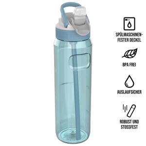 Kambukka Trinkflasche Lagoon Arctic Blue 2.0 1 Liter farbig personalisiert mit Namen | Spout-Deckel mit Strohhalm | Wasserflasche aus Tritan BPA-frei auslaufsicher