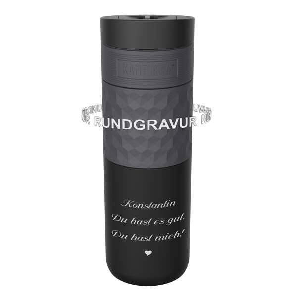 Kambukka Thermobecher Etna Grip Black Steel 500ml personalisiert mit Rund-Gravur | 3 in 1 Snapclean®-Deckel auslaufsicher | Kaffee- und Tee-Becher to go aus Edelstahl isoliert