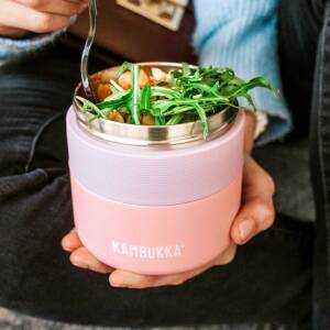 Kambukka Thermobehälter für Essen Bora Baby Pink 400ml personalisiert mit Rund-Gravur | Edelstahl doppelwandig isoliert | auslaufsicher BPA-frei | Warmhaltebehälter für Speisen