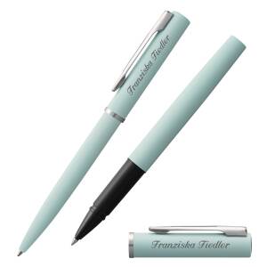 Waterman Schreibset Allure Kugelschreiber und Tintenroller mit persönlicher Laser-Gravur - Farbe wählbar: - Pastellblau (2105372 + 2117707)