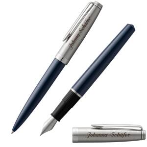 WATERMAN Schreibset EMBLEME Füllfederhalter und Kugelschreiber mit persönlicher Laser-Gravur - Farbe wählbar: - Blau C.C.