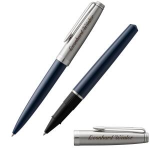WATERMAN Schreibset EMBLEME Tintenroller und Kugelschreiber mit persönlicher Laser-Gravur - Farbe wählbar: - Blau C.C.