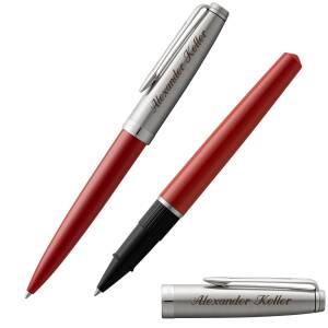 WATERMAN Schreibset EMBLEME Tintenroller und Kugelschreiber mit persönlicher Laser-Gravur - Farbe wählbar: - Rot C.C.