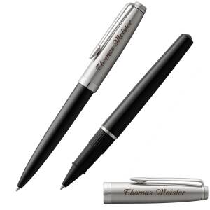 WATERMAN Schreibset EMBLEME Tintenroller und Kugelschreiber mit persönlicher Laser-Gravur - Farbe wählbar: - Schwarz C.C.