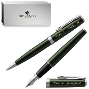 Diplomat Schreibset Excellence A2 Kugelschreiber Füllfederhalter mit Laser-Gravur - Farbe wählbar: - Evergreen C.C. (D40212040 + D40212025)