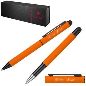 Pierre Cardin Schreibset Stylus CELEBRATION Kugelschreiber Tintenroller mit Laser-Gravur - Farbe wählbar - CELEBRATION Orange (B0101701IP3 + B0300601IP3)