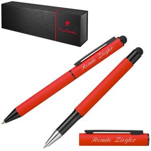 Pierre Cardin Schreibset Stylus CELEBRATION Kugelschreiber Tintenroller mit Laser-Gravur - Farbe wählbar - CELEBRATION Rot (B0101703IP3 + B0300603IP3)