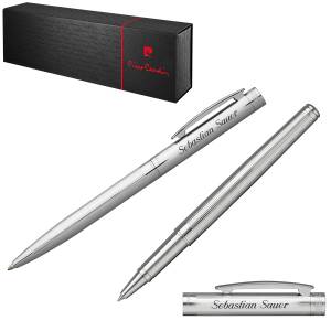 Pierre Cardin Schreibset RENEE Kugelschreiber Tintenroller mit Laser-Gravur - Farbe wählbar - RENEE Chrom (B0100500IP3 + B0300200IP3)