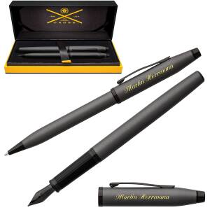 CROSS Schreibset CENTURY II Kugelschreiber Füllfederhalter mit Laser-Gravur - Farbe wählbar: - Gunmetal (40-AT0082WG-115 + 40-AT0086-115MJ)