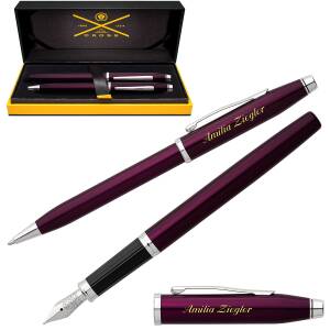 CROSS Schreibset CENTURY II Kugelschreiber Füllfederhalter mit Laser-Gravur - Farbe wählbar: - Pflaumenlack (40-AT0082WG-114 + 40-AT0086-114MS)